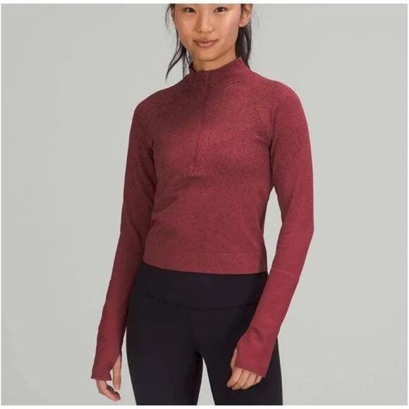 Lululemon Rest Less Cropped Half-Zip Herringbone Fade Mulled Wine/French Press - Picture 1 of 7